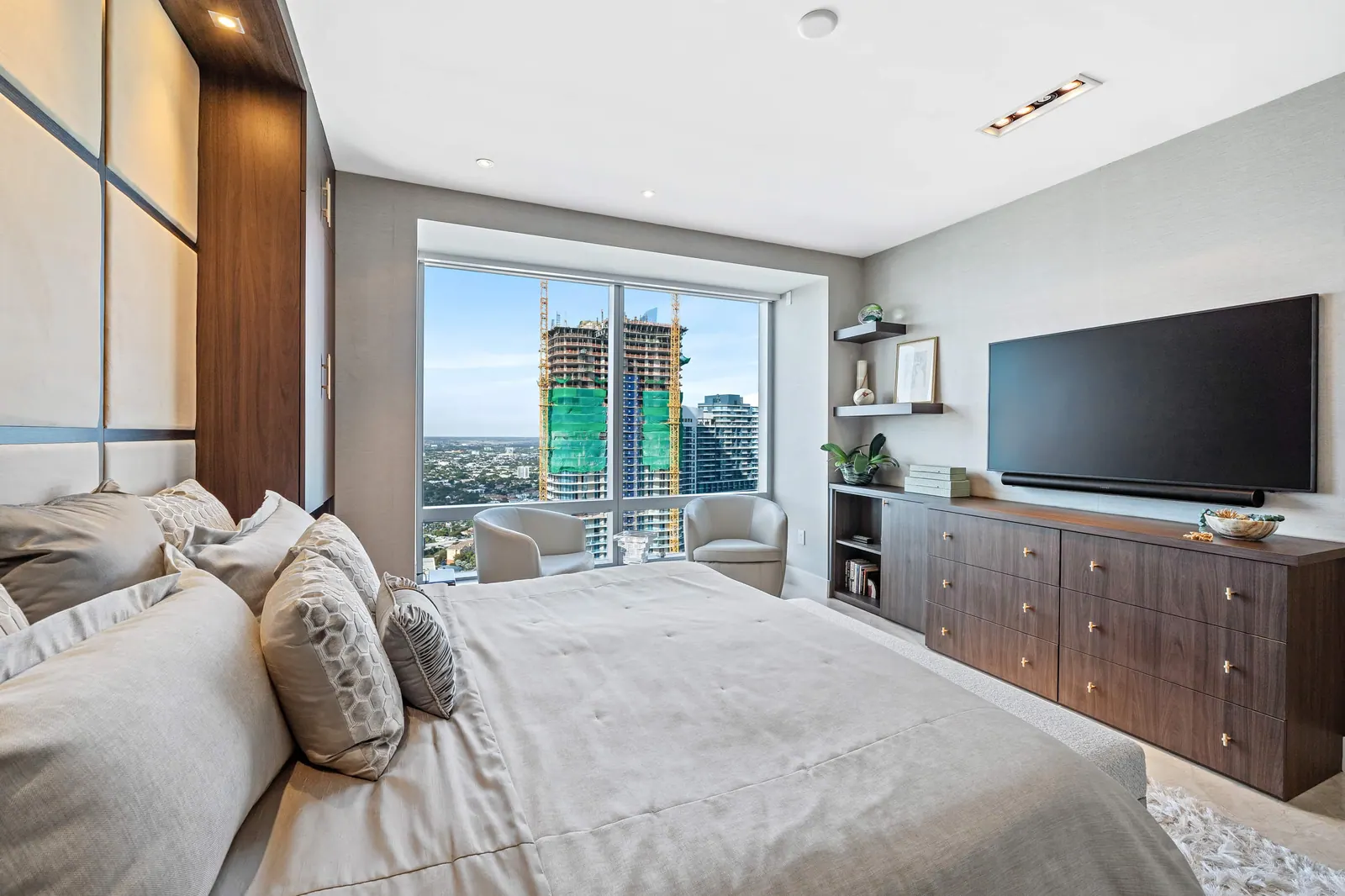 Sky-High Brickell Condo, Bedroom by Kathryn Interiors
