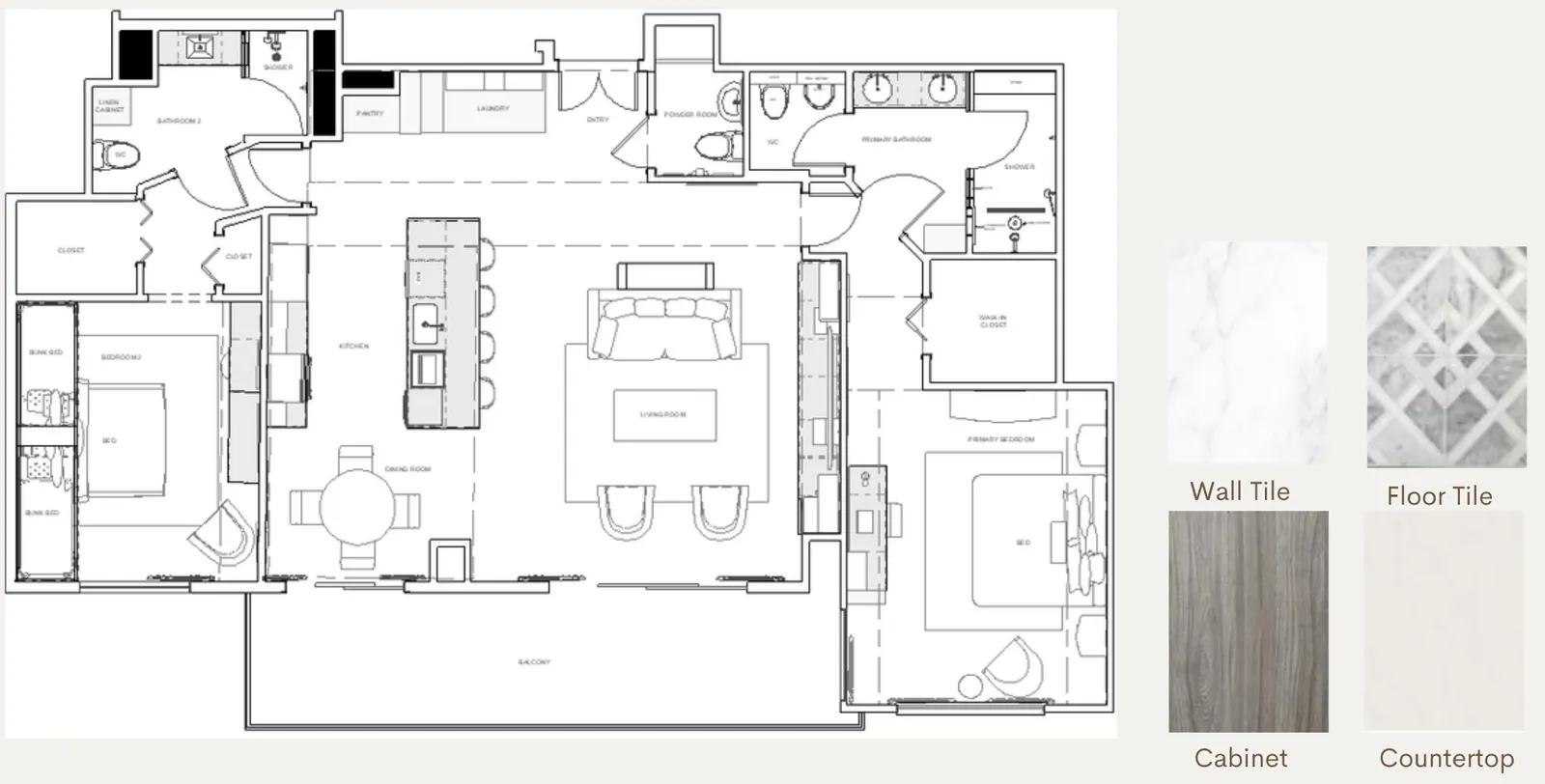 Floor plan for Luxury Waterfront Condo by Kathryn Interiors