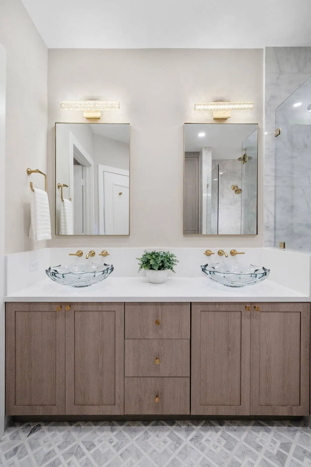 Luxury Waterfront Condo, Primary bath, vanity by Kathryn Interiors