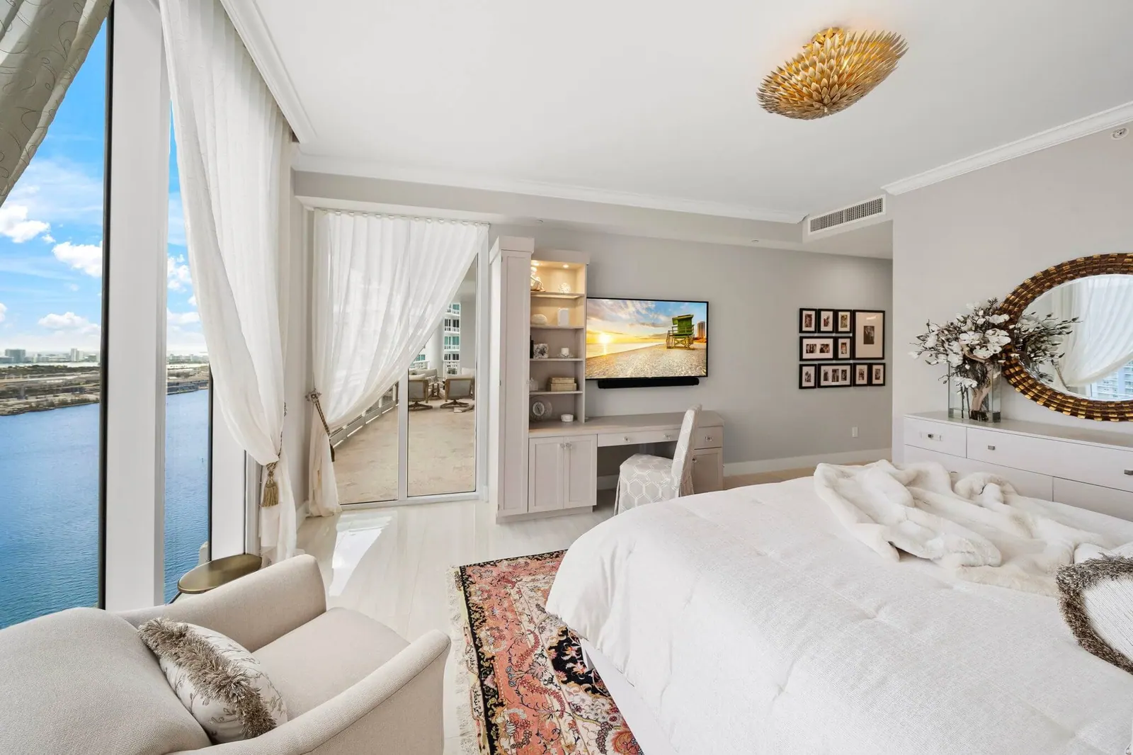 Luxury Waterfront Condo, Primary bedroom, built-in desk by Kathryn Interiors