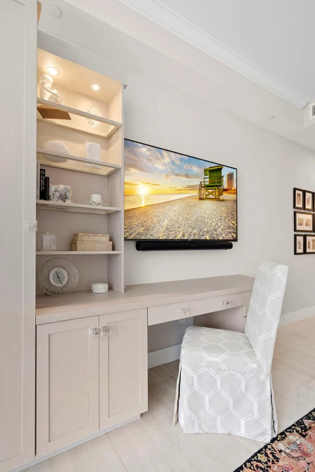 Luxury Waterfront Condo, Primary bedroom, built-in desk by Kathryn Interiors