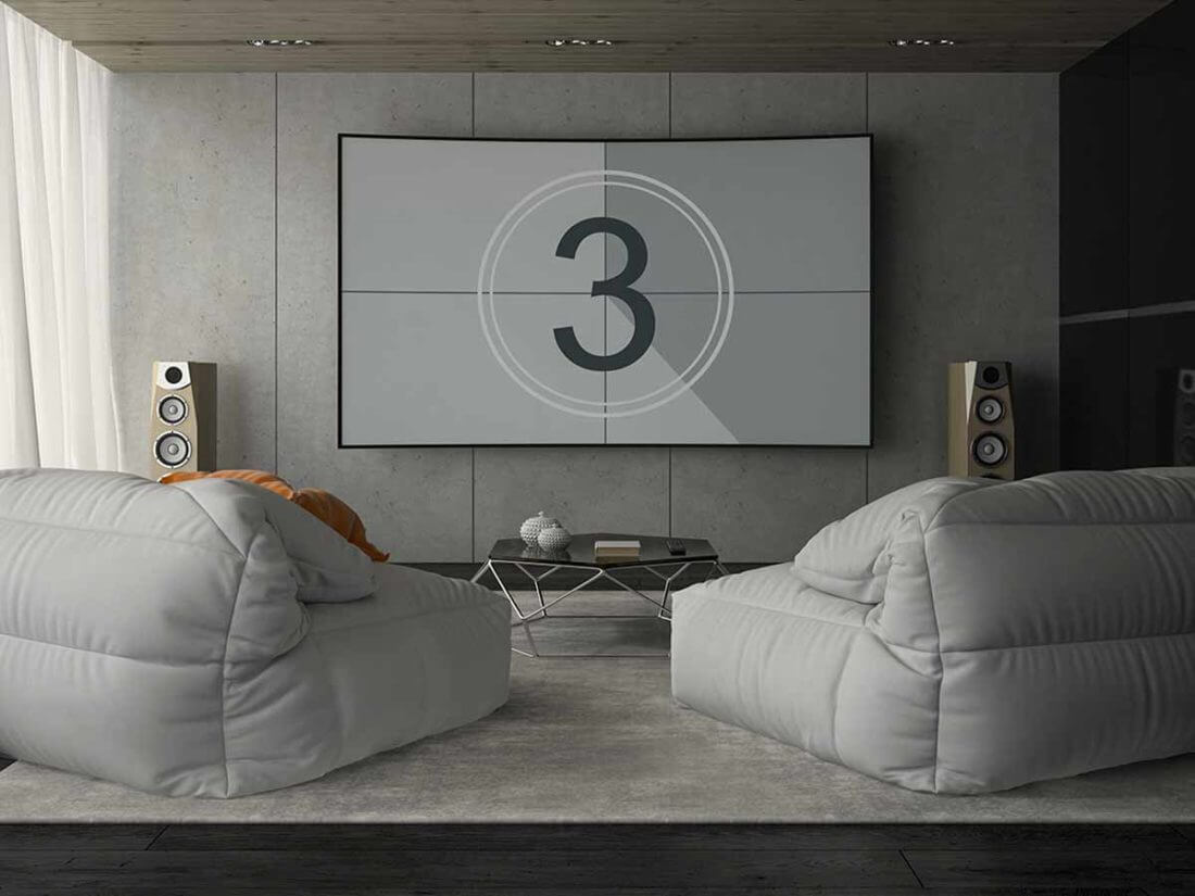 Media room projector with countdown. Example of cinema at home.