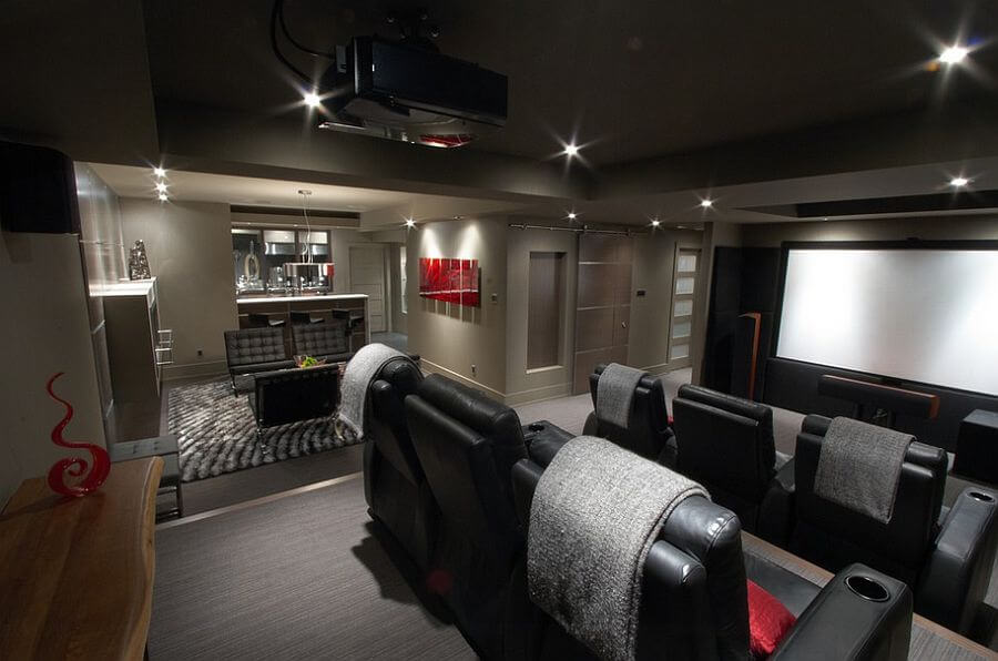 Projection of movie in big media room at home