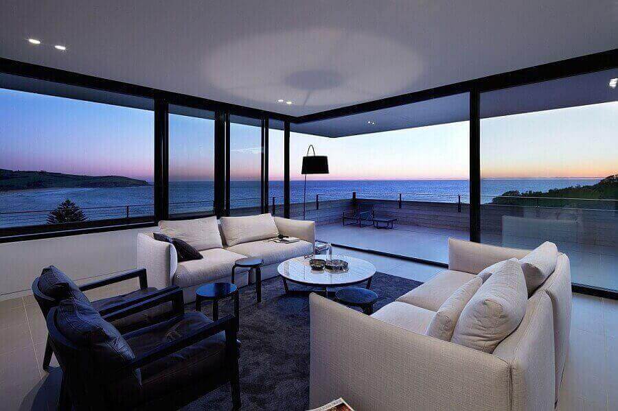 Panoramic view from Beach house with black and white decor