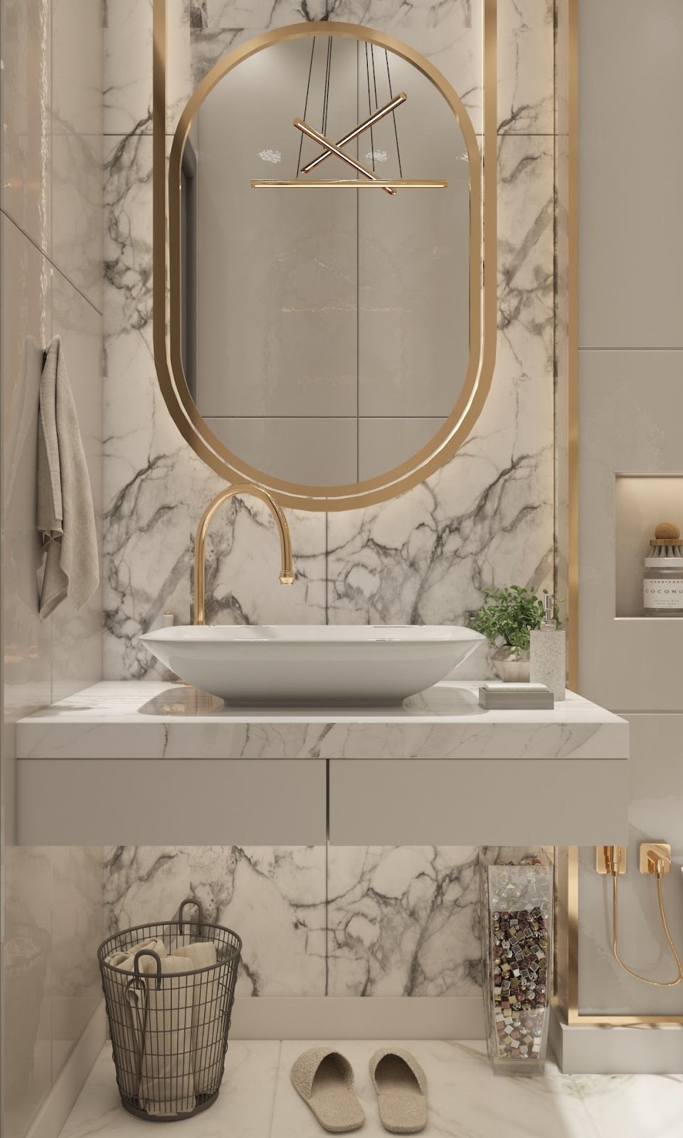 Luxury bathroom with golden details