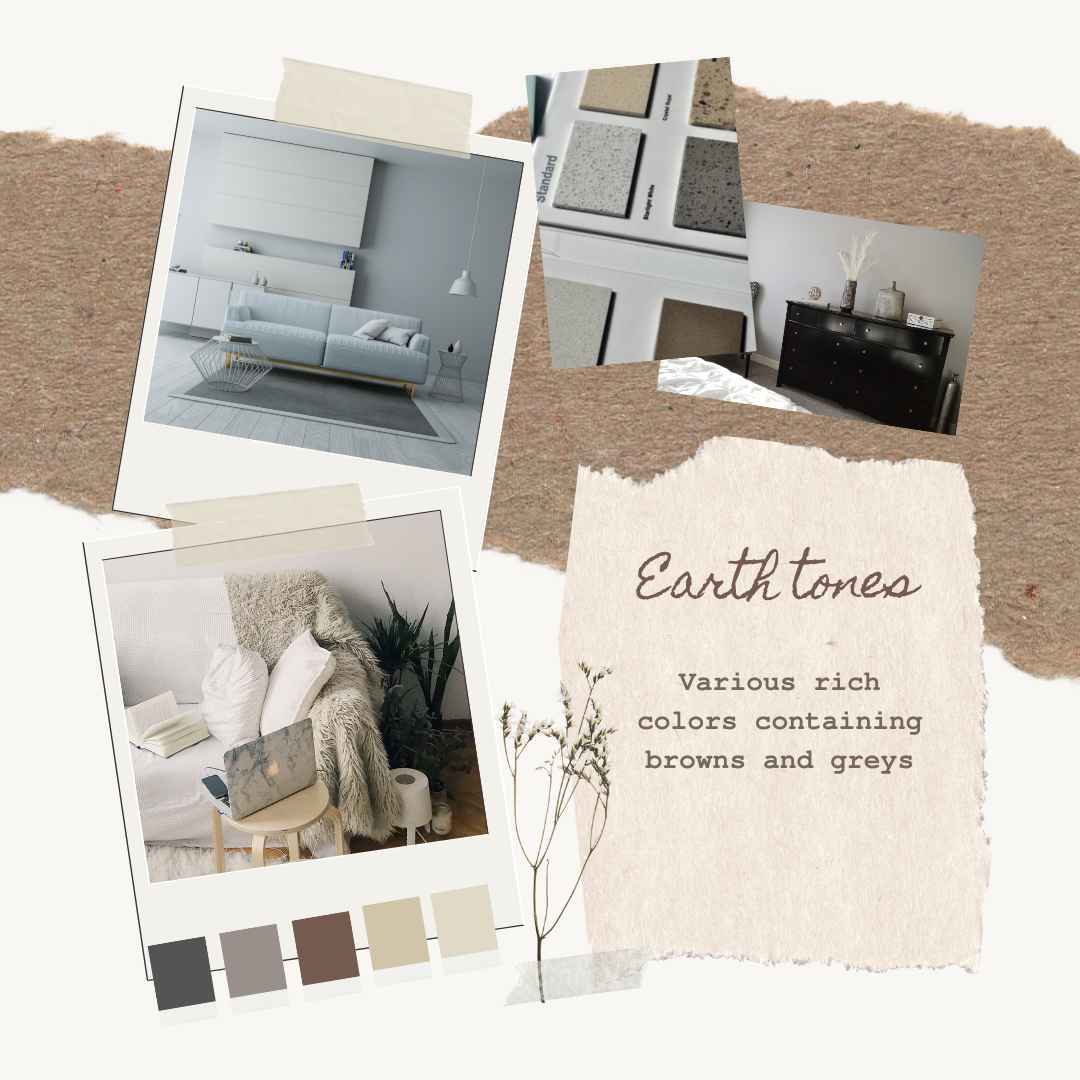 Brown and greys palette for interior design moodboard