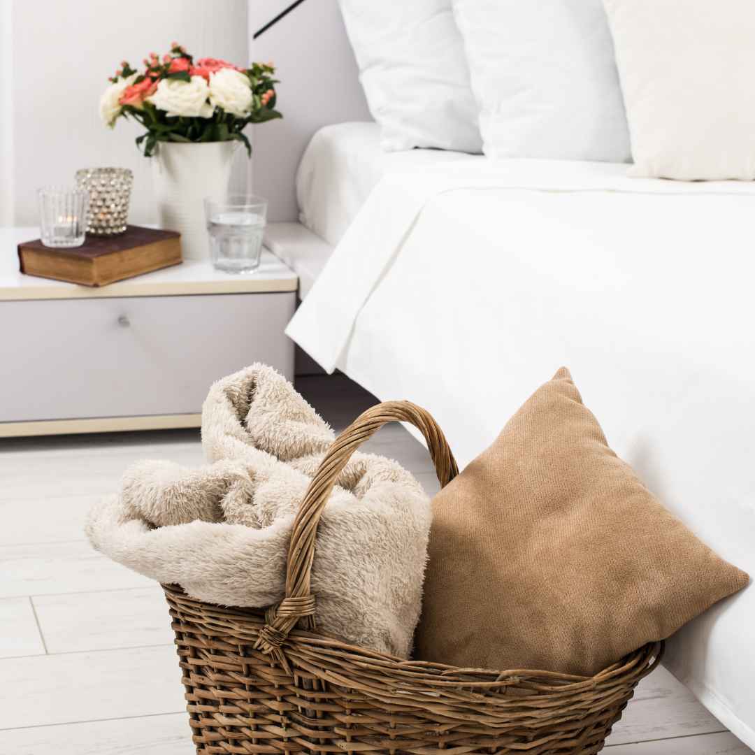 Blanket basket for guests on guest bedroom